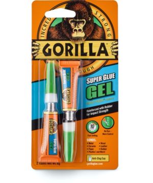Gorilla Super Glue Gel 2 x 3g anti-clog cap instant glue