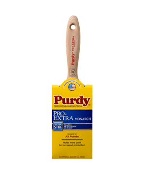 Purdy Pro-Extra 3-inch flat trim paintbrush with a beavertail handle and stainless steel ferrule