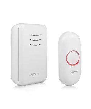 Byron DBY-22311 Wireless Portable Doorbell Set with 80 dB alert and 100-meter range in white