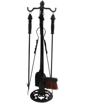 Fallen Fruits FF70B Fireplace Tools (4) With Stand in black