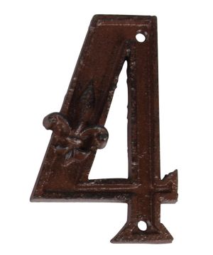 Fallen Fruits DB62-4 Cast Iron House Number 4 with fleur-de-lis motif