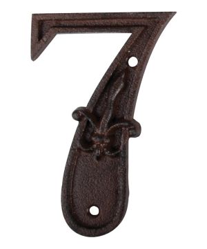 Fallen Fruits DB62-7 cast iron house number 7 with fleur-de-lis motif
