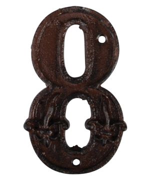 Fallen Fruits DB62-8 Cast Iron House Number - 8 with fleur-de-lis motif, 7.8 x 1.1 x 12.6 cm