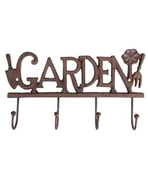 Fallen Fruits LH99 cast iron garden tool hook with four hooks, measuring 30 x 5.5 x 17.6 cm