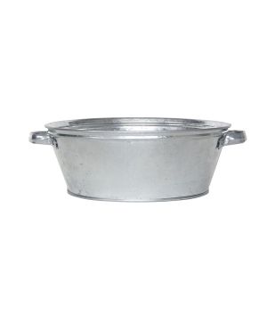Fallen Fruits OZ68 small round zinc tub measuring 42.3 x 36.5 x 13.2cm in a weather-resistant zinc finish