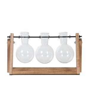 Fallen Fruits AGG100 Cutting Vase Set Of 3 measuring 25.5x6.5x14.5 cm with wooden stand and three glass vases