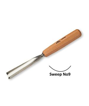 Stubai Straight Carving Gouge No9 Sweep 10mm with polished blade and octagonal beechwood handle