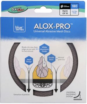 Axus Decor Alox-Pro Abrasive Mesh Discs, 150mm, 180 Grit, Pack of 10 in blue