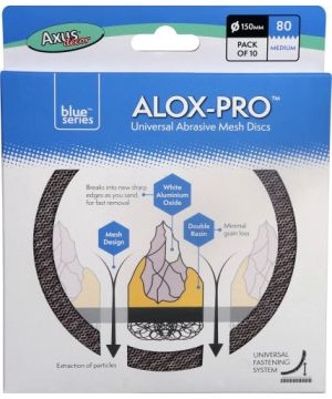 Axus Decor Alox-Pro Abrasive Mesh Discs 150mm 80 Grit Pack of 10 in blue