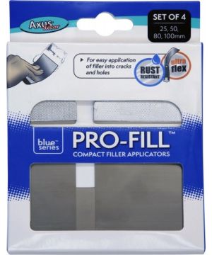 Axus Pro-Fill Compact Filler Applicators Pack of 4 with 25mm, 50mm, 80mm and 100mm rust-resistant stainless steel blades
