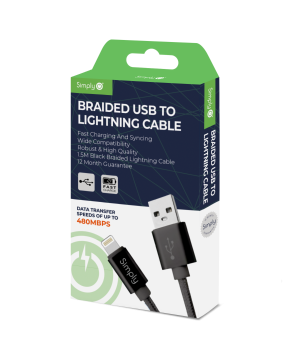 Simply ICIP04 Braided USB to Lightning 1.5m Cable in Black