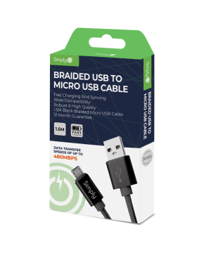 Simply ICMC03 Braided USB to Micro USB 1.5m Cable in black