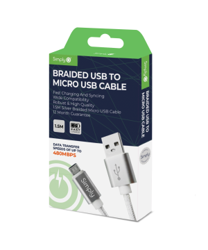 Simply ICMC05 Braided USB to Micro USB 1.5m Cable in silver