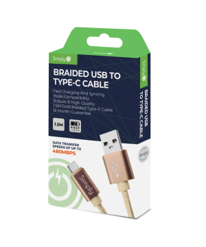 Simply ICTC04 Braided Type-C to USB 1.5M Cable in Gold