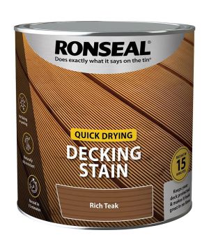 Ronseal Quick Drying Decking Stain Rich Teak 2.5L water-based matt exterior wood care