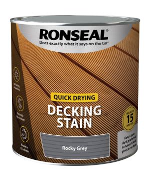 Ronseal Quick Drying Decking Stain in Rocky Grey, 2.5L matt water-based wood finish