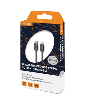 Simply TCIP01 Braided Type-C To Lightning Cable in Black