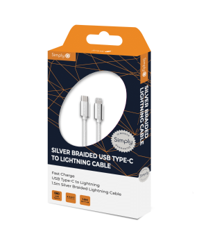 Simply TCIP02 Braided Type-C To Lightning Cable in silver
