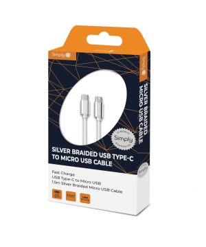 Simply TCMC02 Braided Type-C to Micro USB Cable 1.5M - Silver